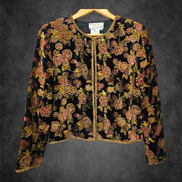 Papell Boutique Floral Embroidered Blazer - Black and Gold - Picture 2 of 14